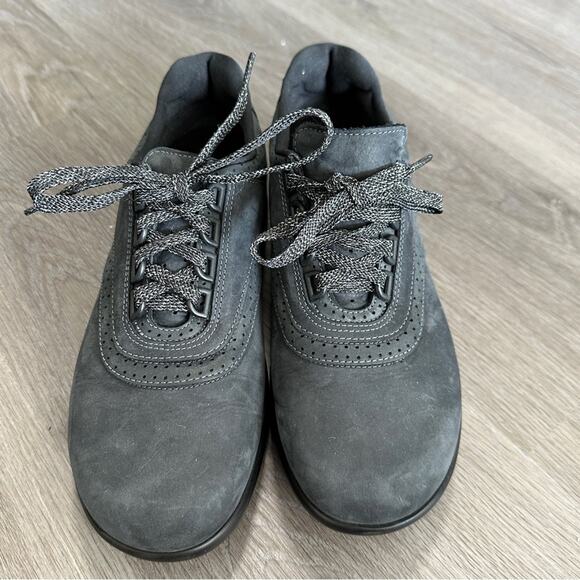 SAS Walk Easy Lace Up Walking Shoe Slim Nubuck Leather in Charcoal Gray Nero 7.5 - Picture 2 of 10